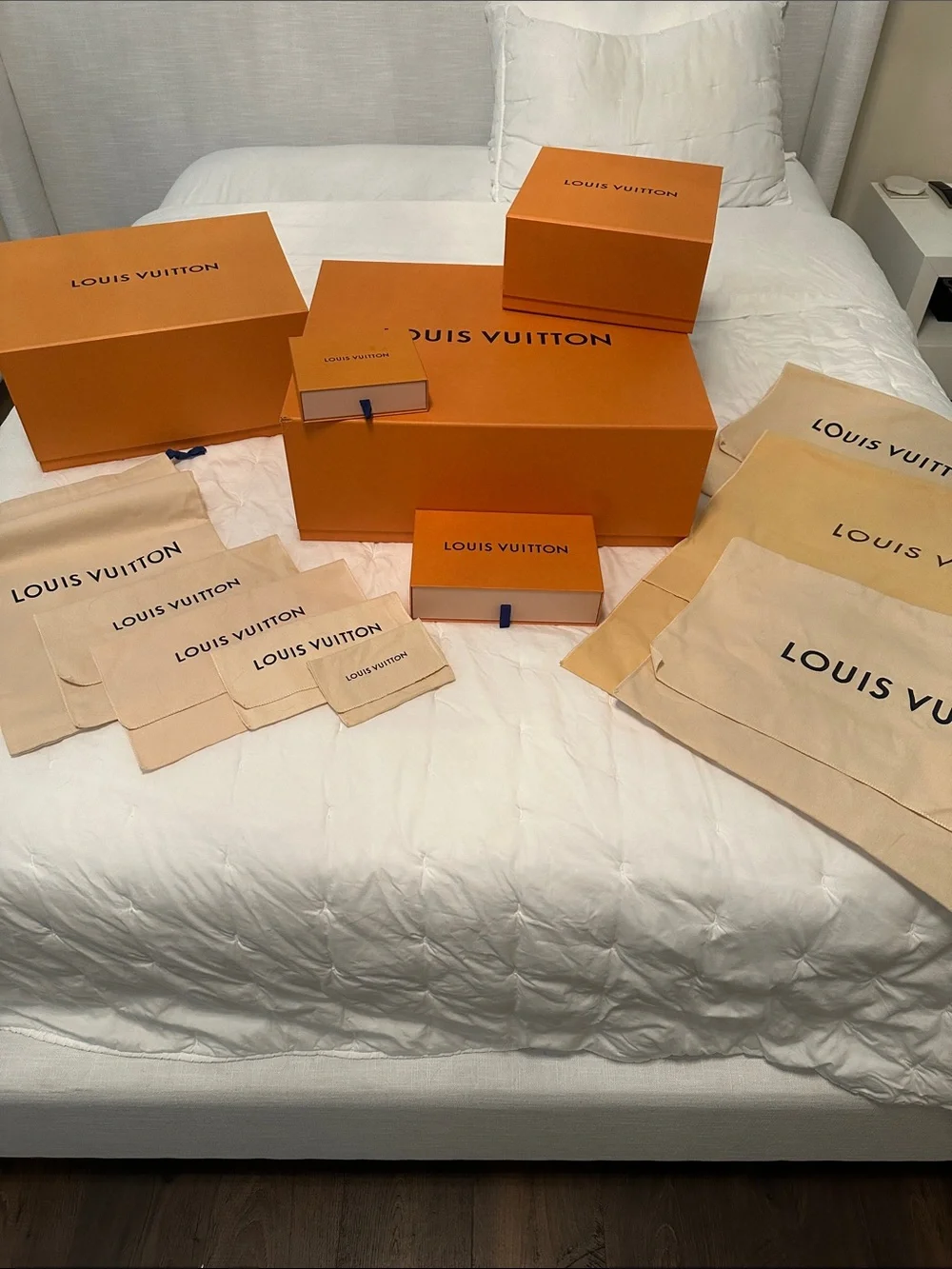 Louis Vuitton Orange Boxes with Beige Dust Bags Set